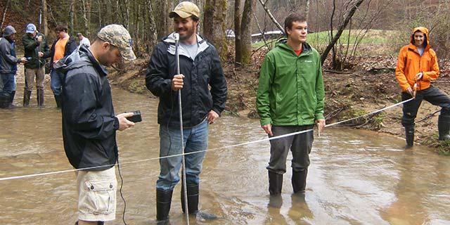Spring field semester students learn about forest hydrology and watershed management.