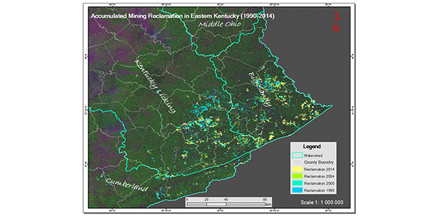 Map of accumulated mining reclamation in Eastern Kentucky