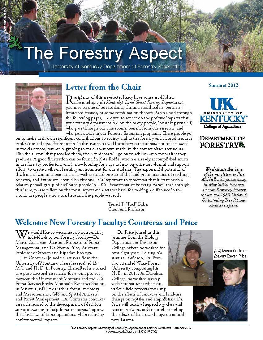 Cover page of the Department Newsletter - Summer 2012