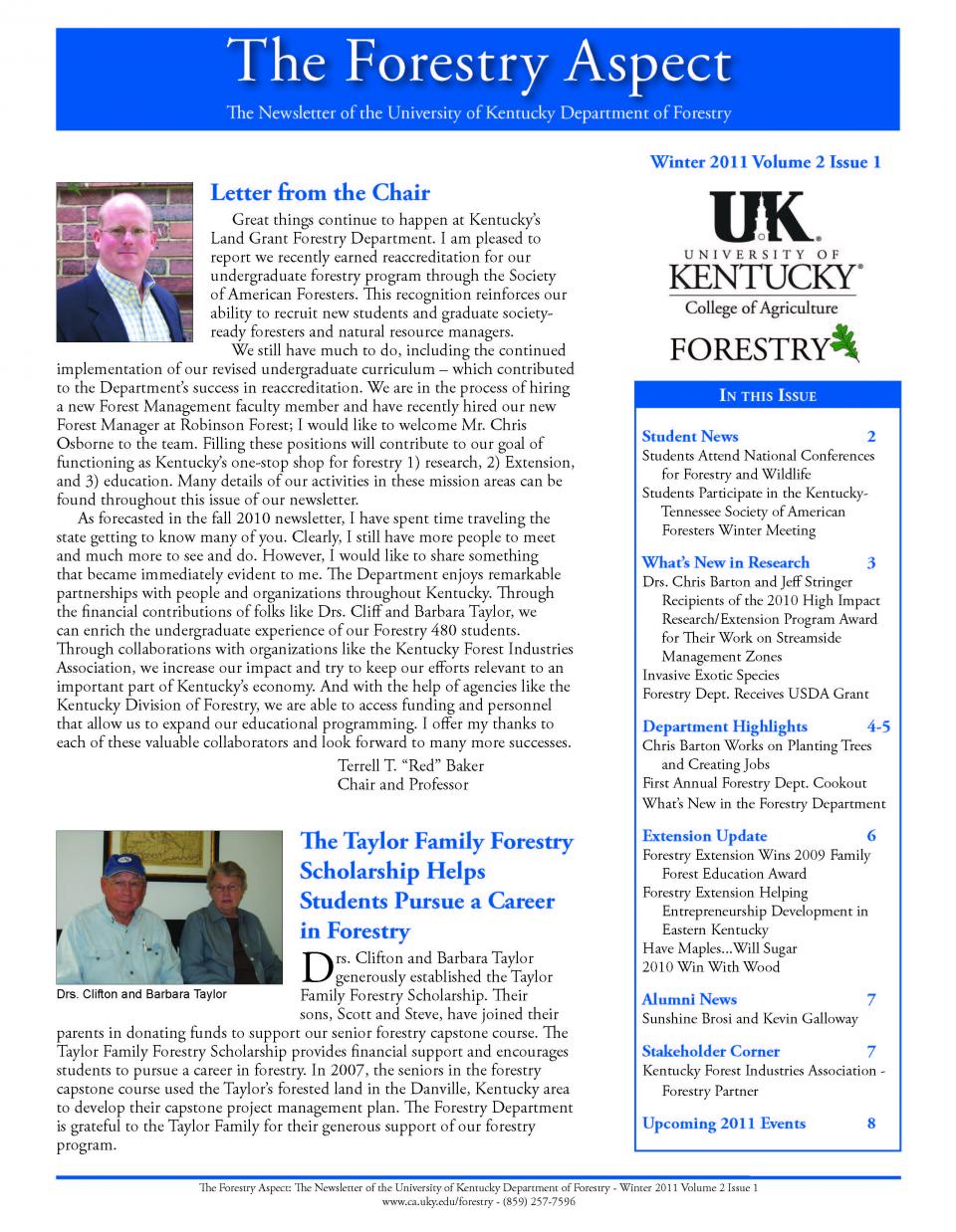 Cover page of the Department Newsletter - Winter 2011